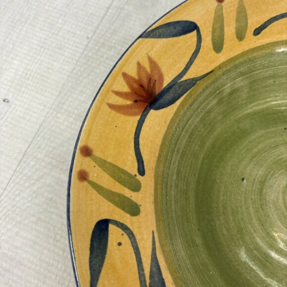 Pier 1 ELIZABETH Handpaint Green Yellow Floral Stoneware Soup Pasta Bowls Set 4 - Picture 15 of 16